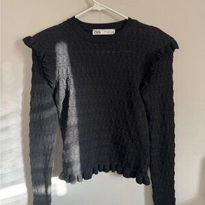 Zara Black Textured Long Sleeve Top